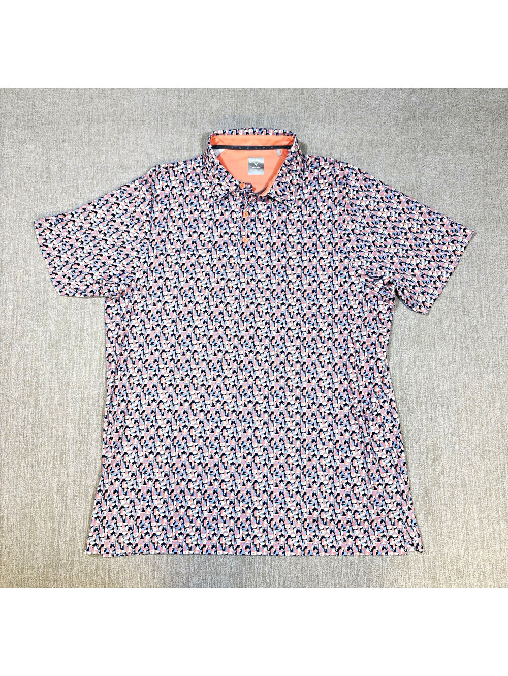 Callaway Opti-Dri Mens LT Large Tall Coral Navy Geometric Print Golf Polo Shirt